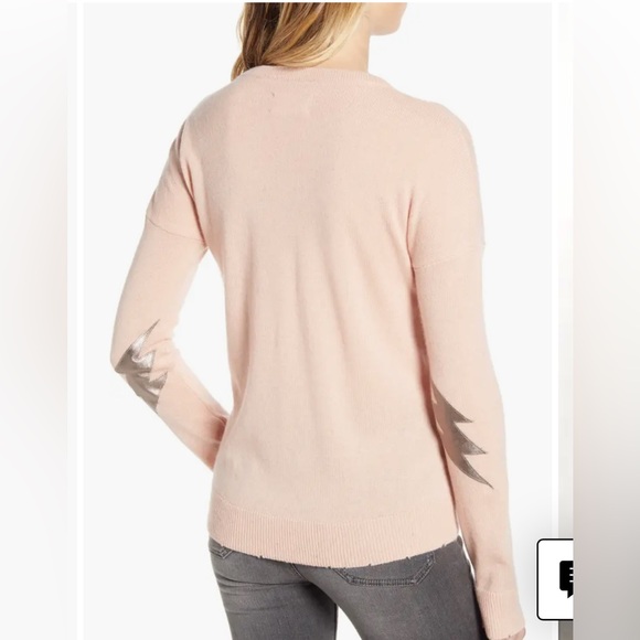 Zadig & Voltaire Cici Patch Cashmere Sweater L NWT Grey Lightening Bolt - Picture 4 of 16